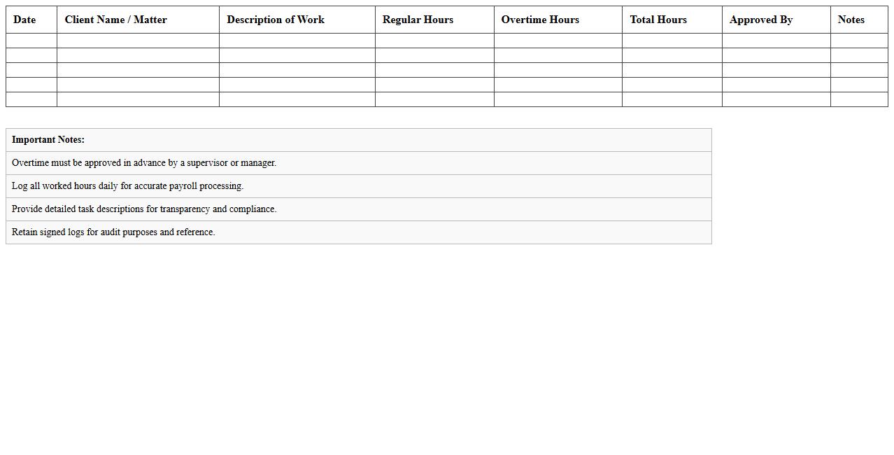 Paralegal Overtime and Hours Log Template