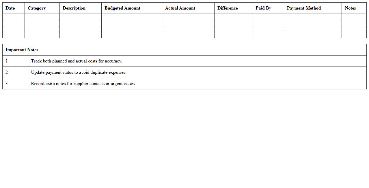 Party Budget and Expense Excel Log
