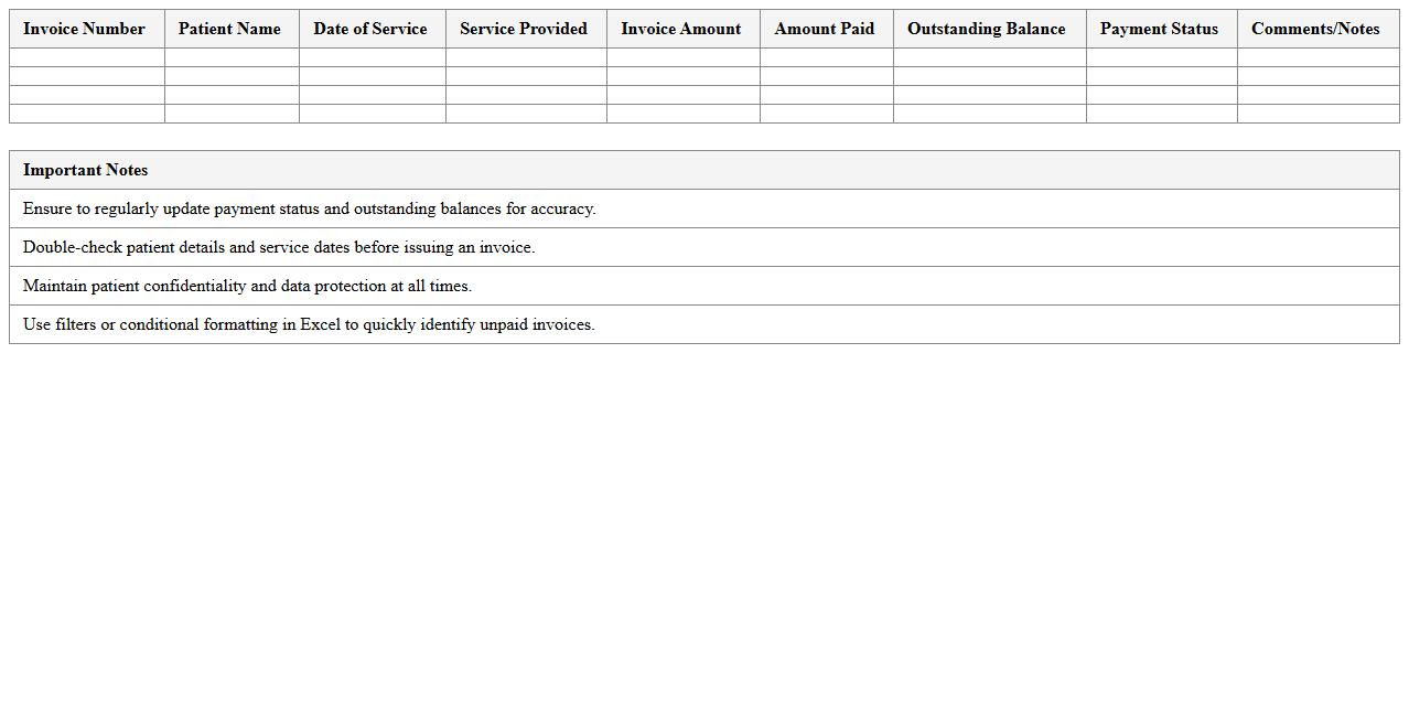 Patient Invoice Tracking Excel Template for Small Clinics