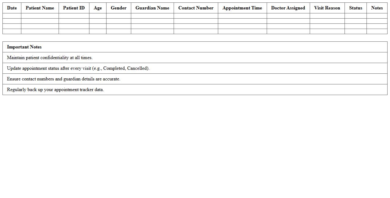 Pediatric Patient Appointment Tracker Excel Template