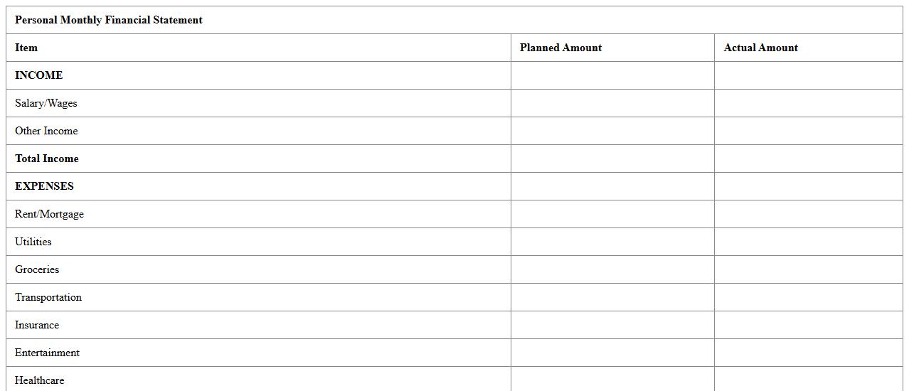 Personal Monthly Financial Statement Excel Template
