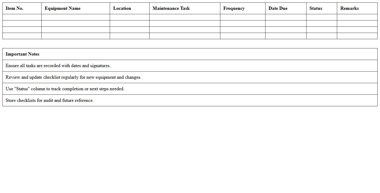 Preventive Maintenance Checklist Excel