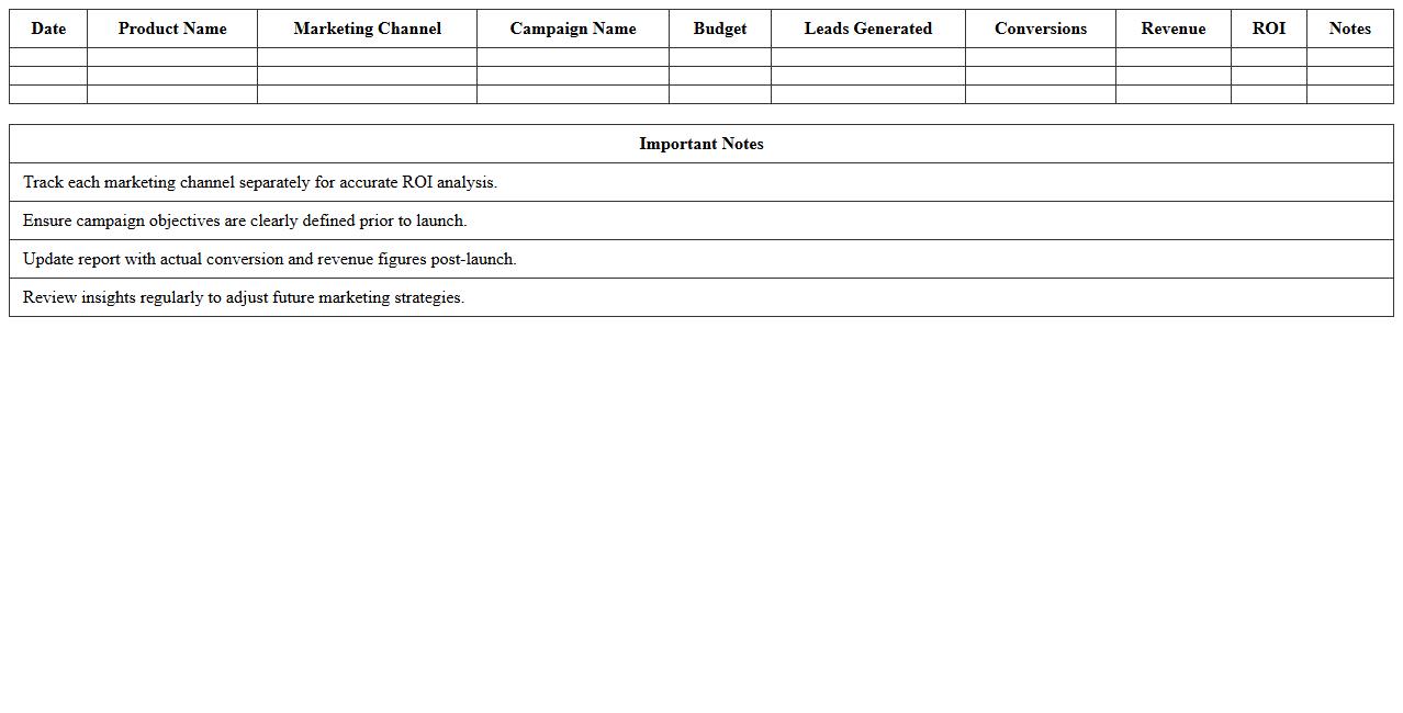 Product Launch Marketing Results Report Excel