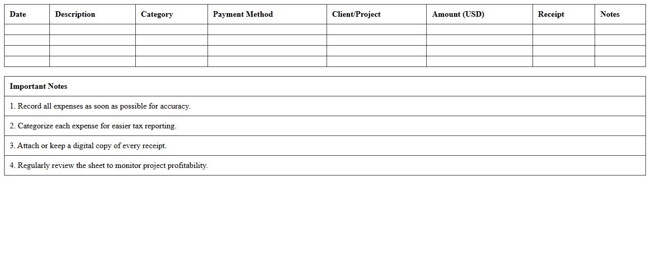 Professional Freelancer Expense Sheet Excel Format