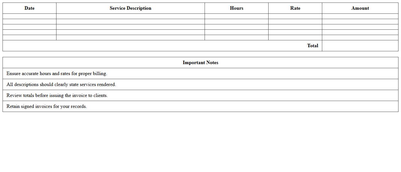 Professional Services Invoice Spreadsheet