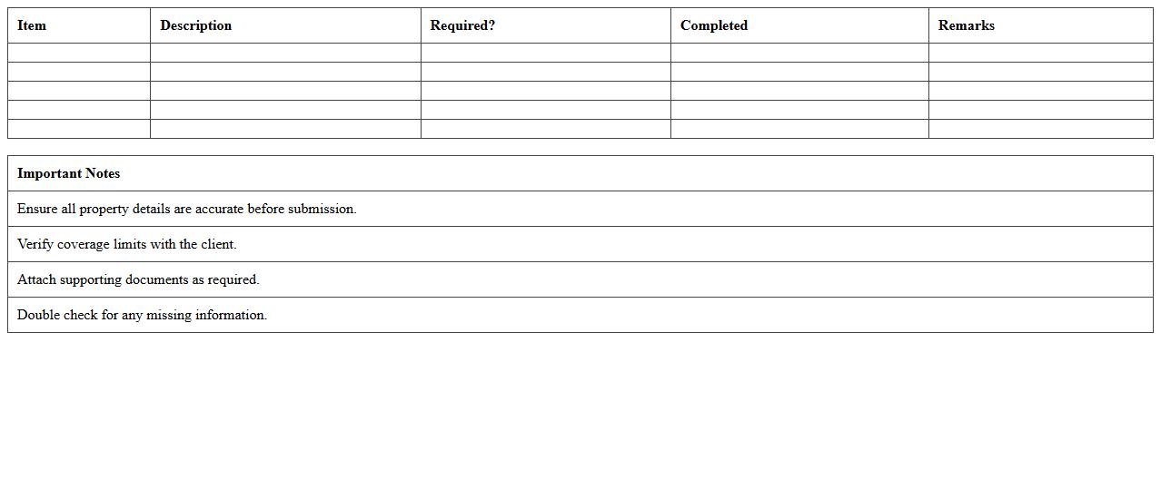 Property Insurance Underwriting Checklist Excel