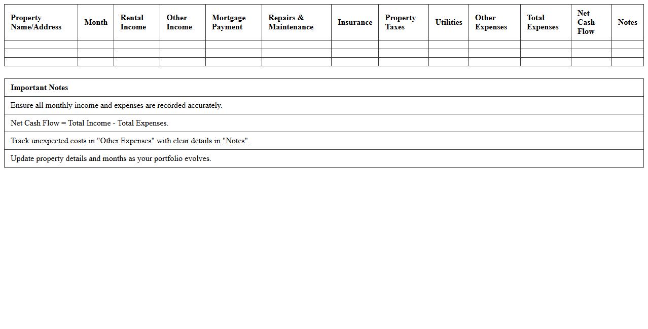 Property Portfolio Monthly Cash Flow Tracker Excel