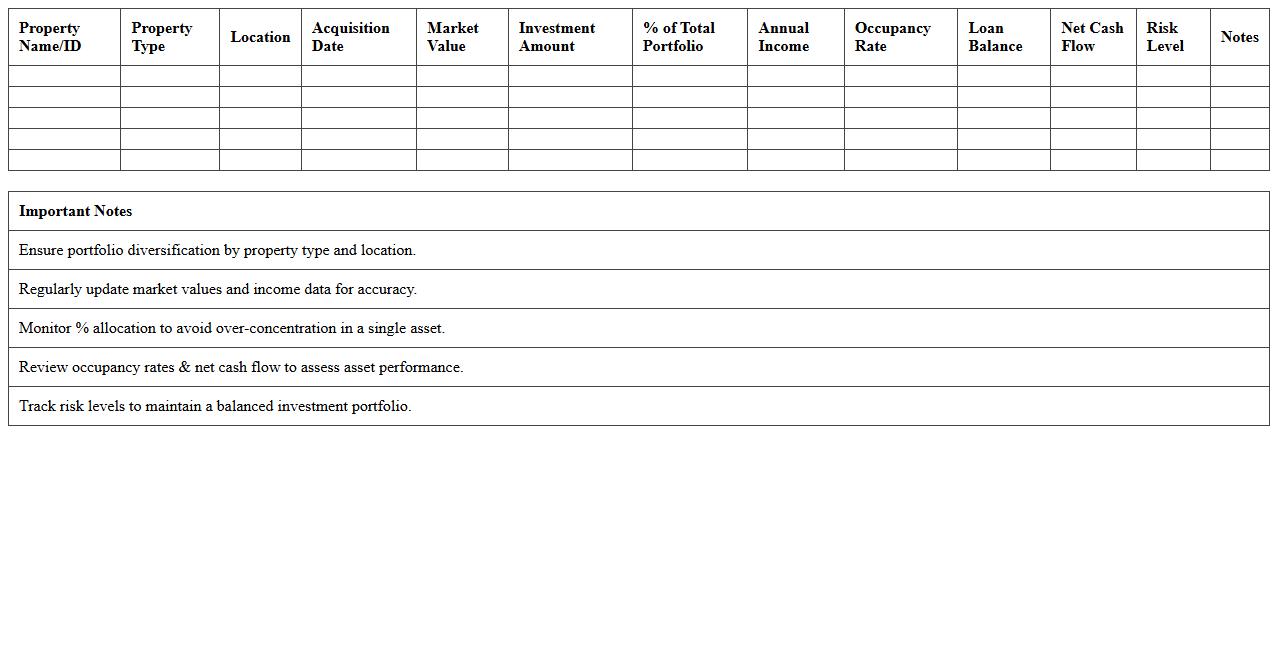 Real Estate Asset Allocation & Diversification Sheet