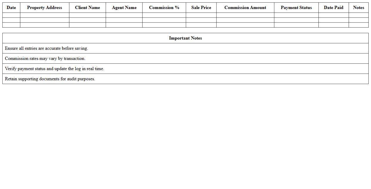 Real Estate Commission Payment Log Format