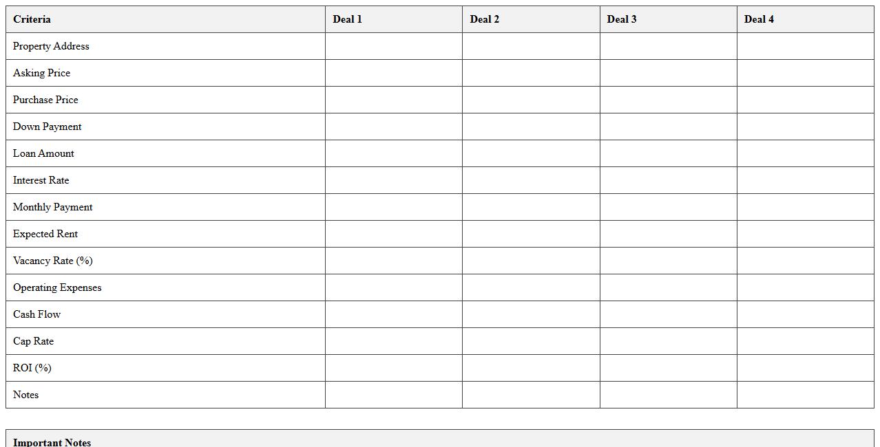 Real Estate Deal Comparison Matrix Excel