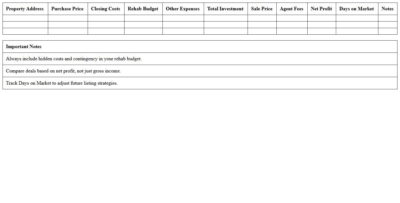 Real Estate Flip Investment Tracker