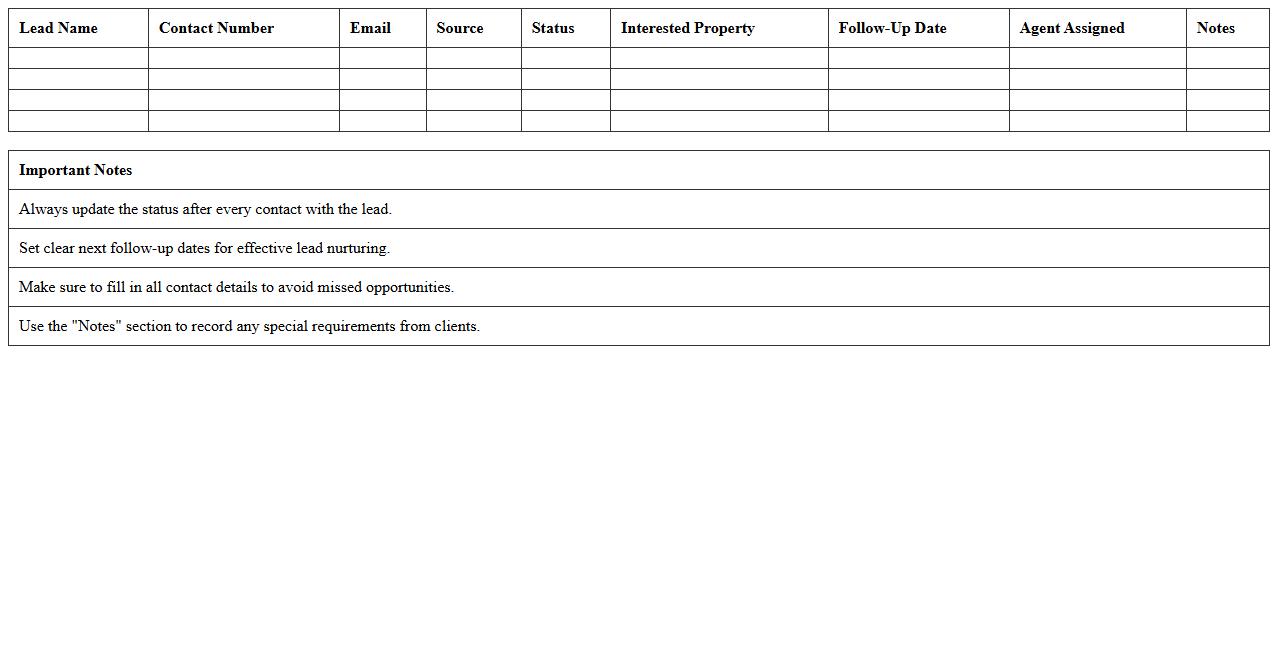Real Estate Lead Tracking Excel Sheet Template