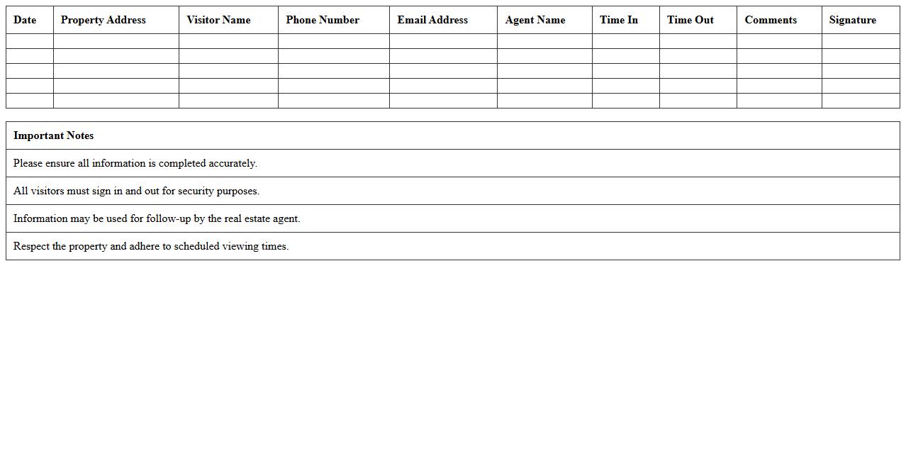 Real Estate Property Viewing Sign-In Sheet Excel Format