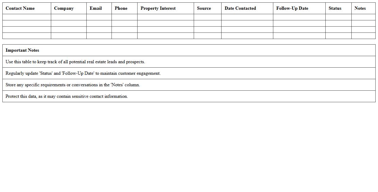 Real Estate Prospect Contact List Excel