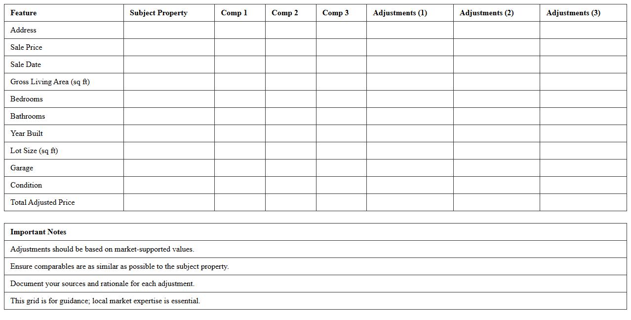 Real Estate Sales Comparison Grid Template