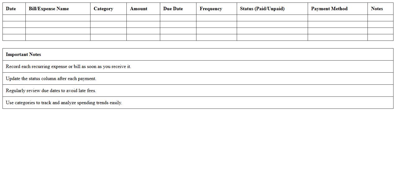 Recurring Expenses & Bill Log Excel Template
