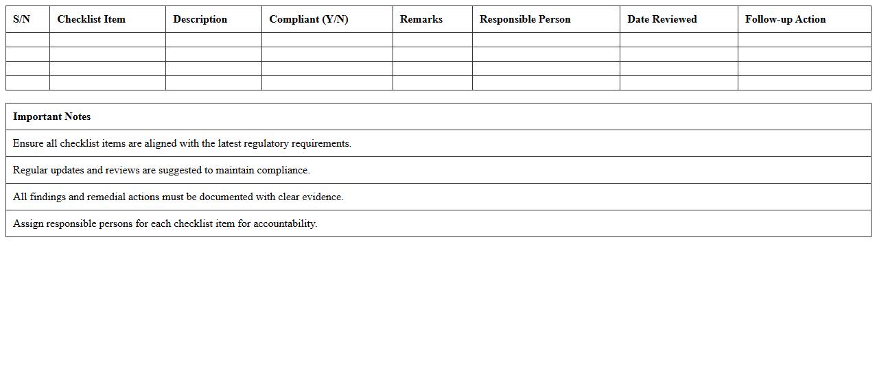 Regulatory Insurance Audit Checklist Excel Template