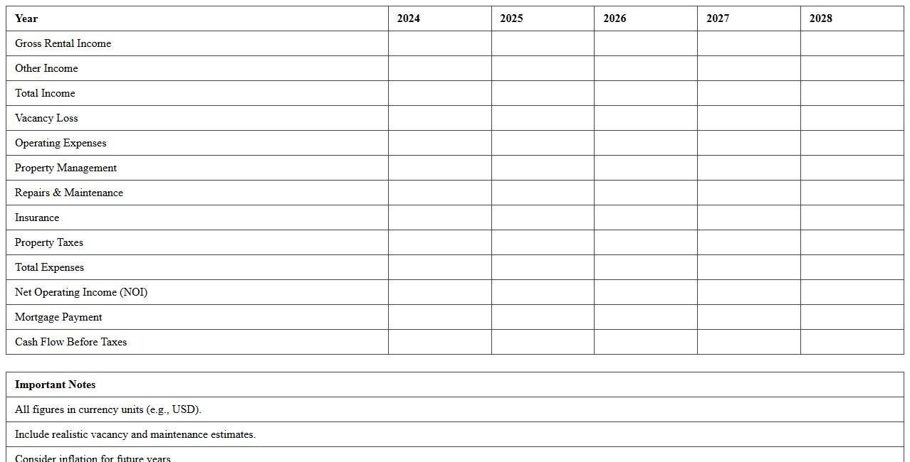 Rental Property 5-Year Cash Flow Statement Template