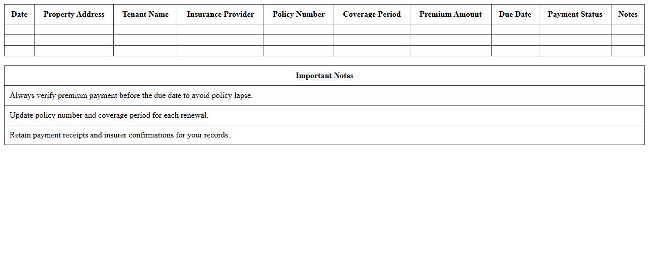 Rental Property Insurance Payment Schedule Log