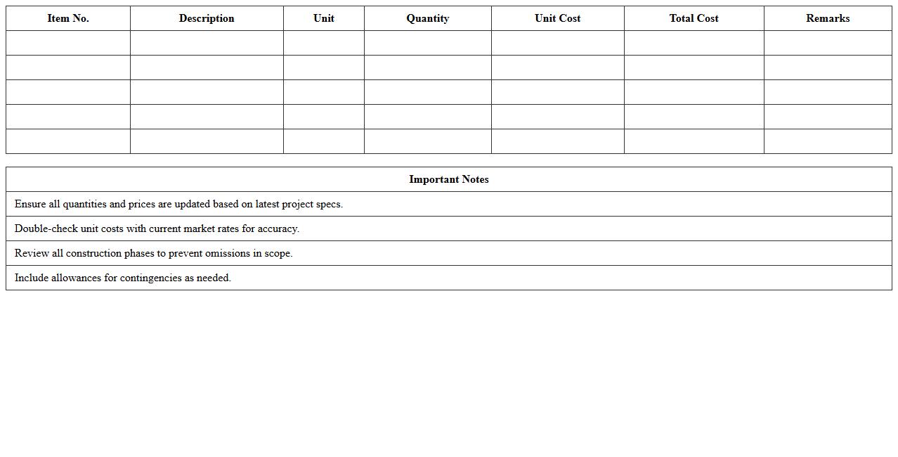 Residential Construction Cost Estimate Excel Template