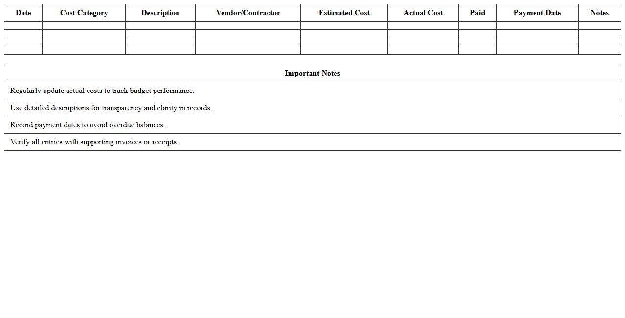 Residential Construction Cost Tracking Excel Template