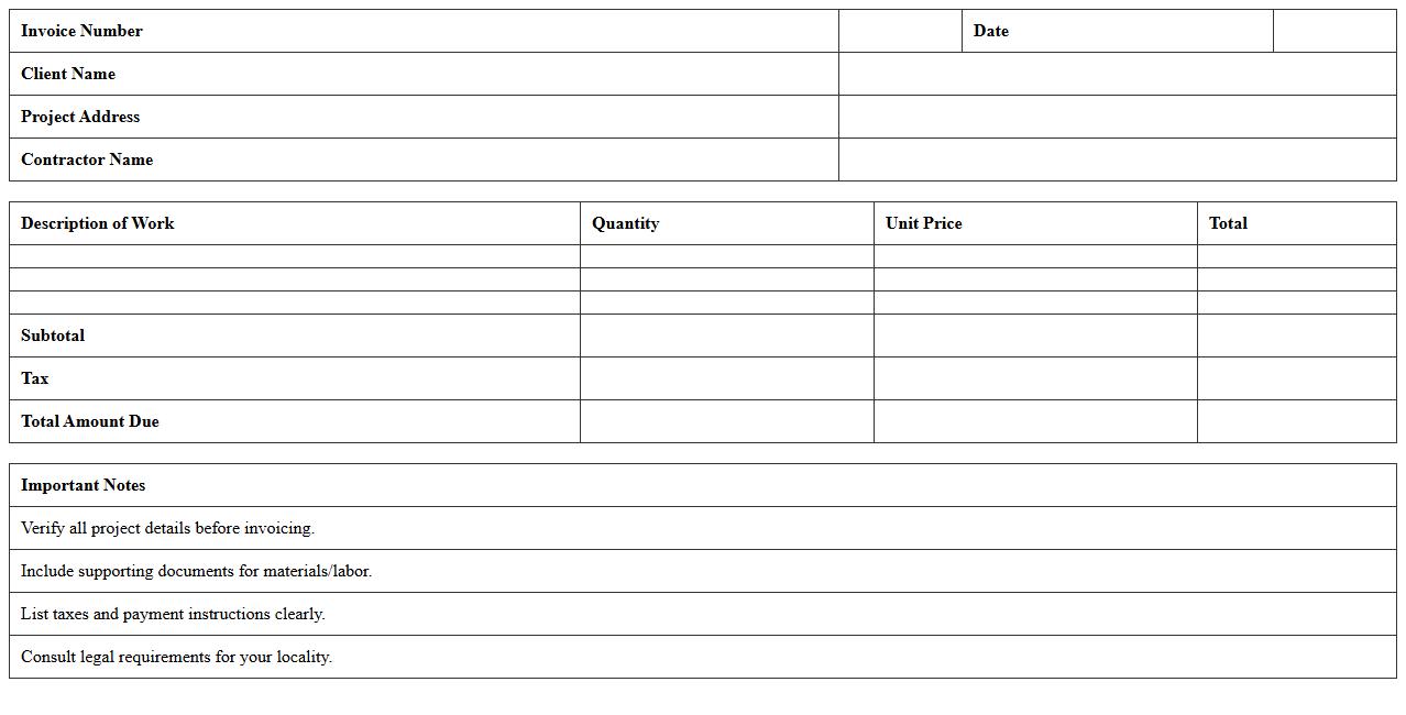 Residential Construction Invoice Excel Template