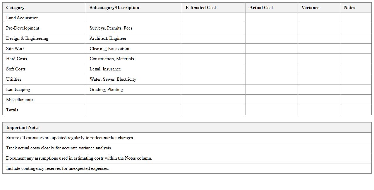 Residential Development Detailed Budget Spreadsheet