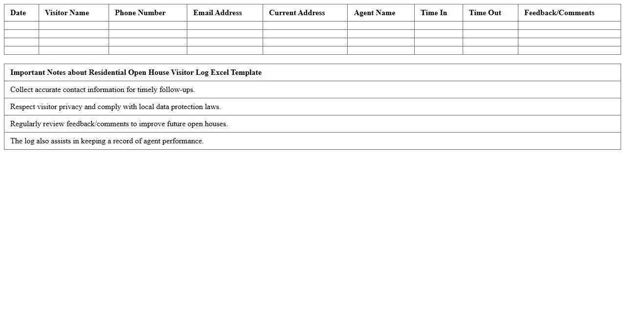 Residential Open House Visitor Log Excel Template