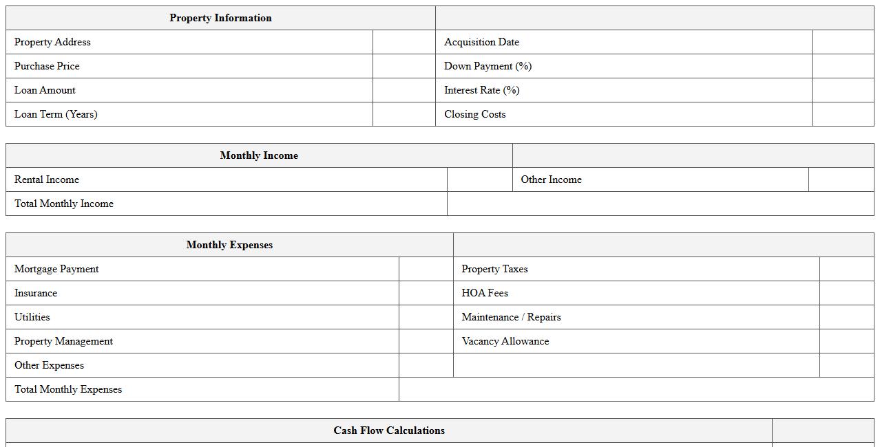 Residential Real Estate Cash Flow Analysis Template