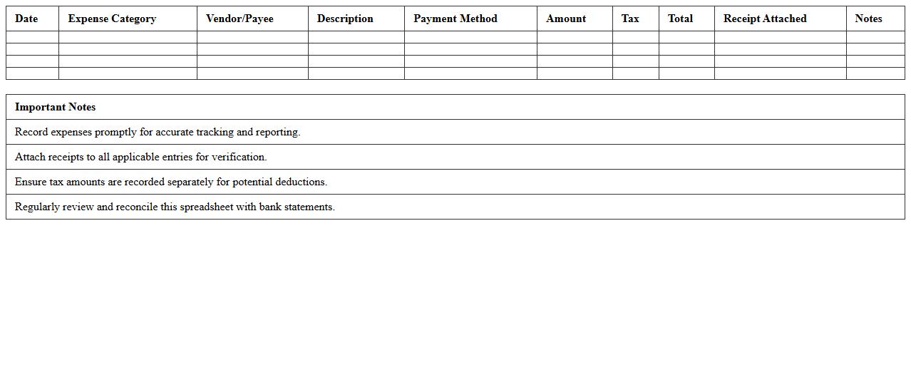 Retail Expense Itemization Spreadsheet