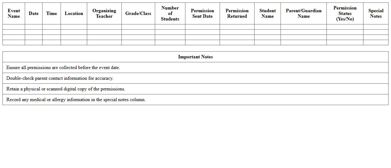 School Event Permission Management Excel Template