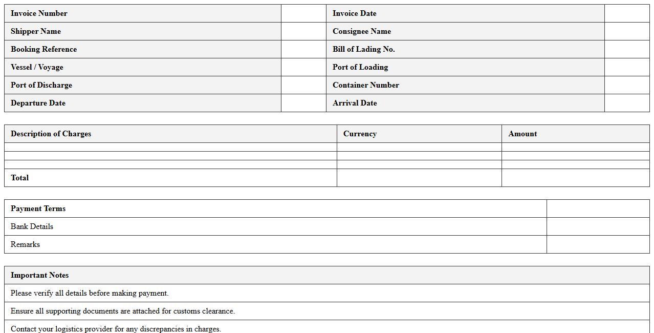 Sea Freight Invoice Excel Template for Logistics