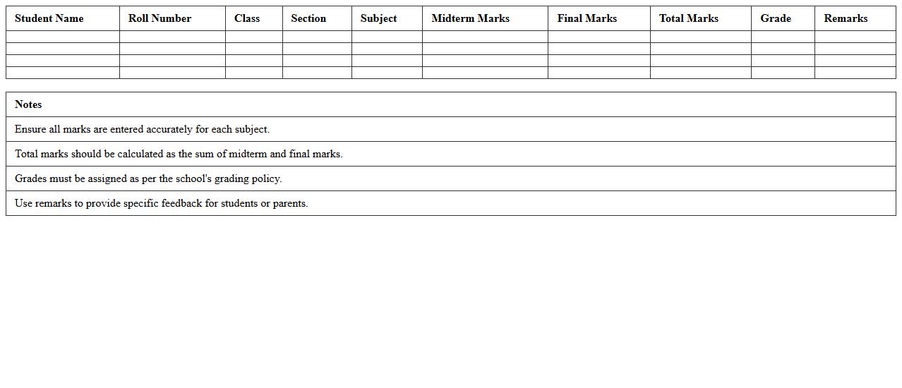 Semester Progress Report Excel Template for Schools