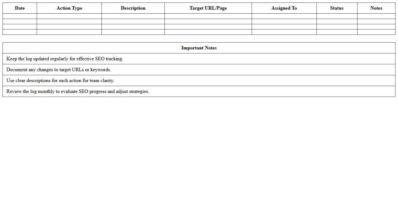 SEO Marketing Actions Log Excel Template