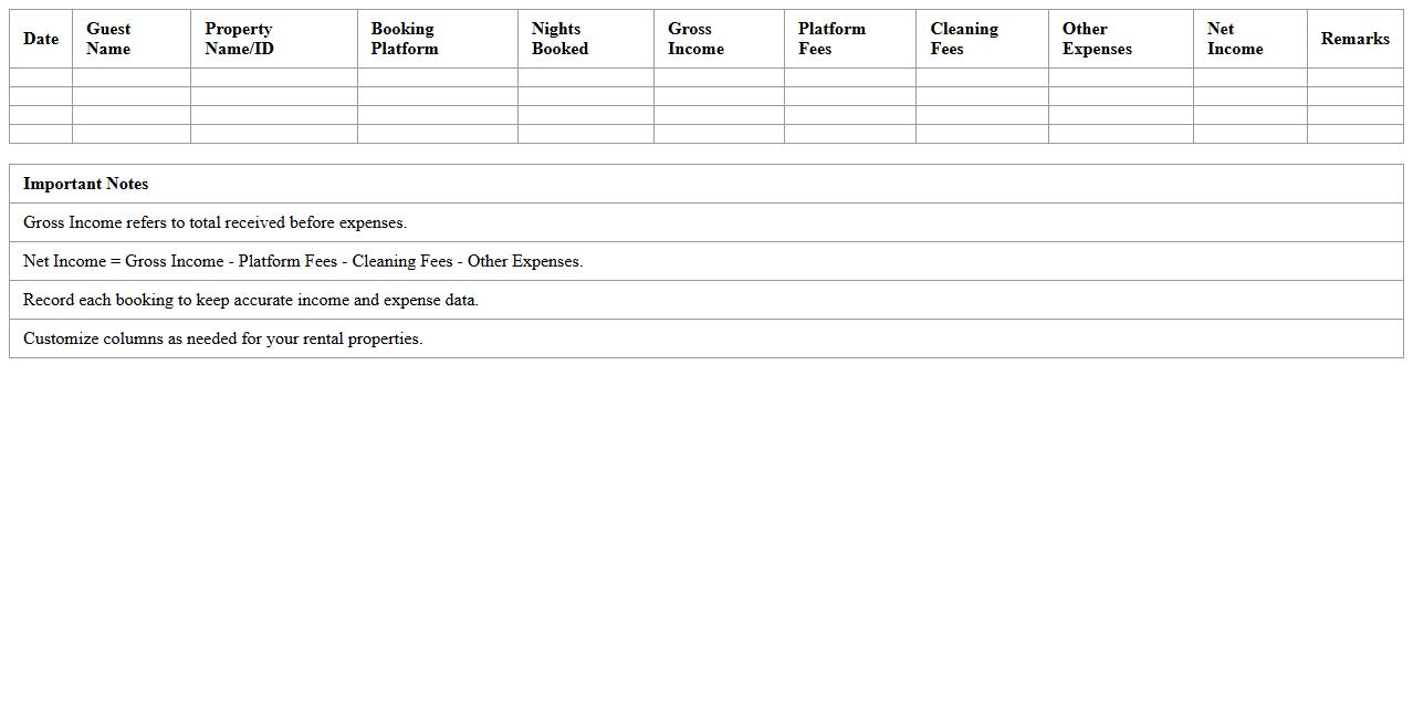 Short-Term Rental Income Tracker Excel Template