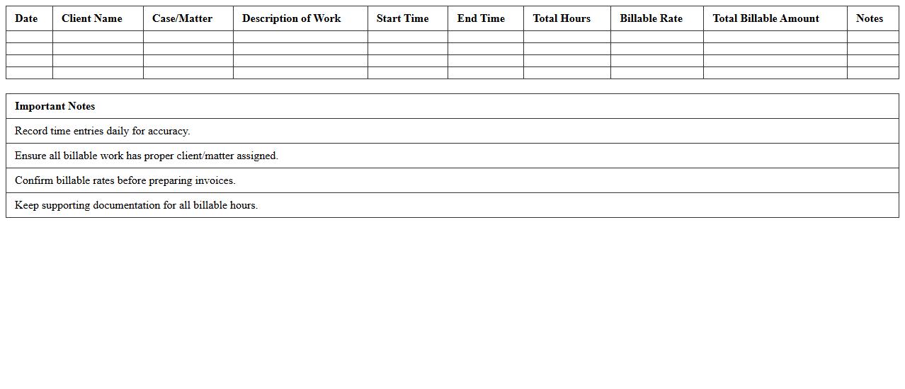 Simple Attorney Billable Hours Excel Form