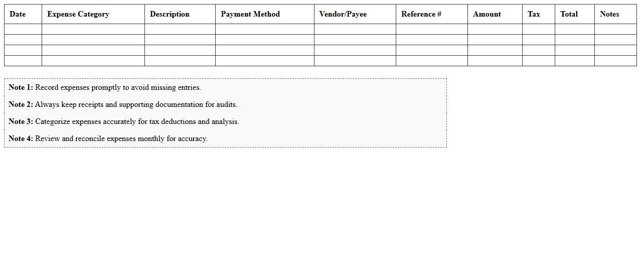 Small Business Expense Log Template