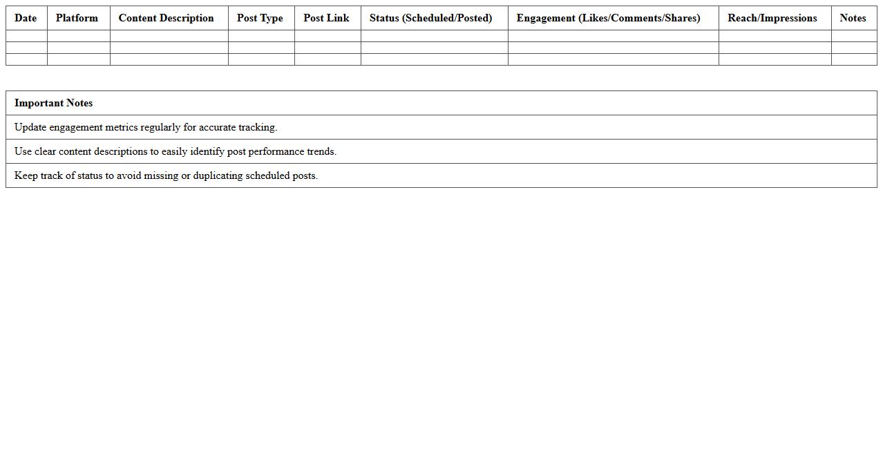 Social Media Post Tracking Excel Sheet