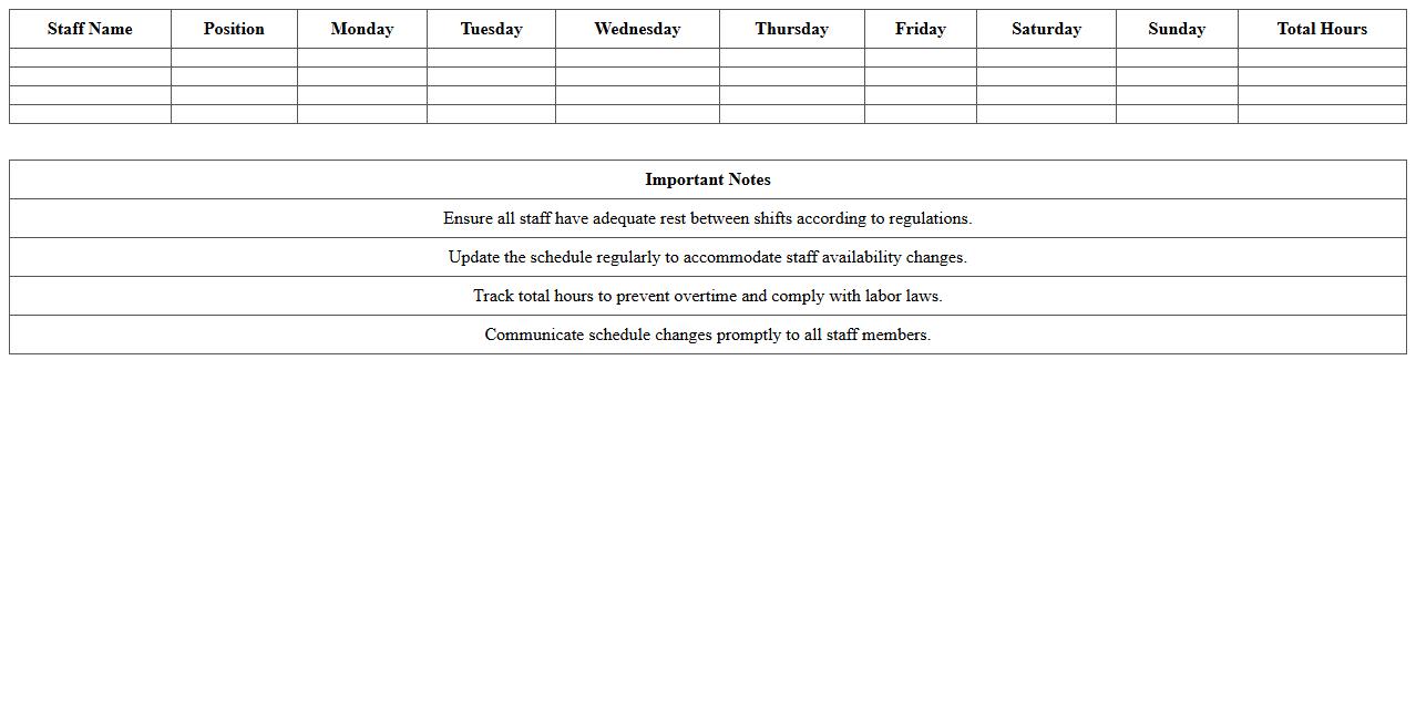 Staff Shift Scheduling Excel Template