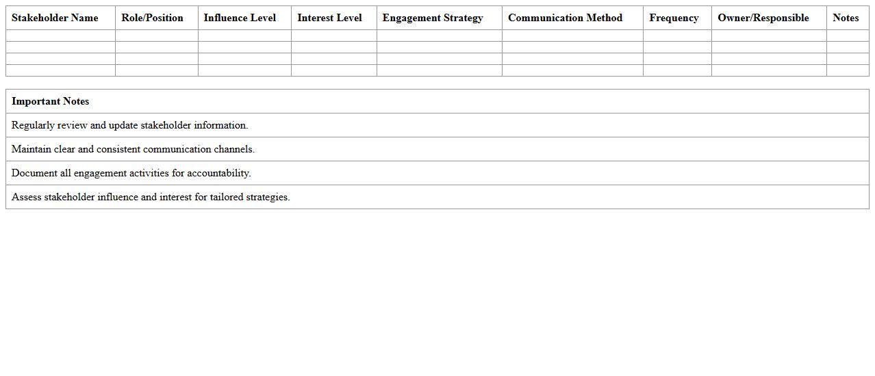 Stakeholder Engagement Plan Excel Template