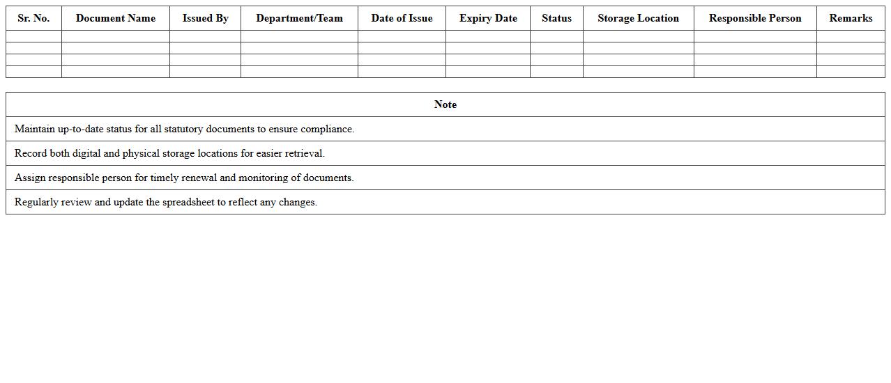 Statutory Research Documentation Spreadsheet