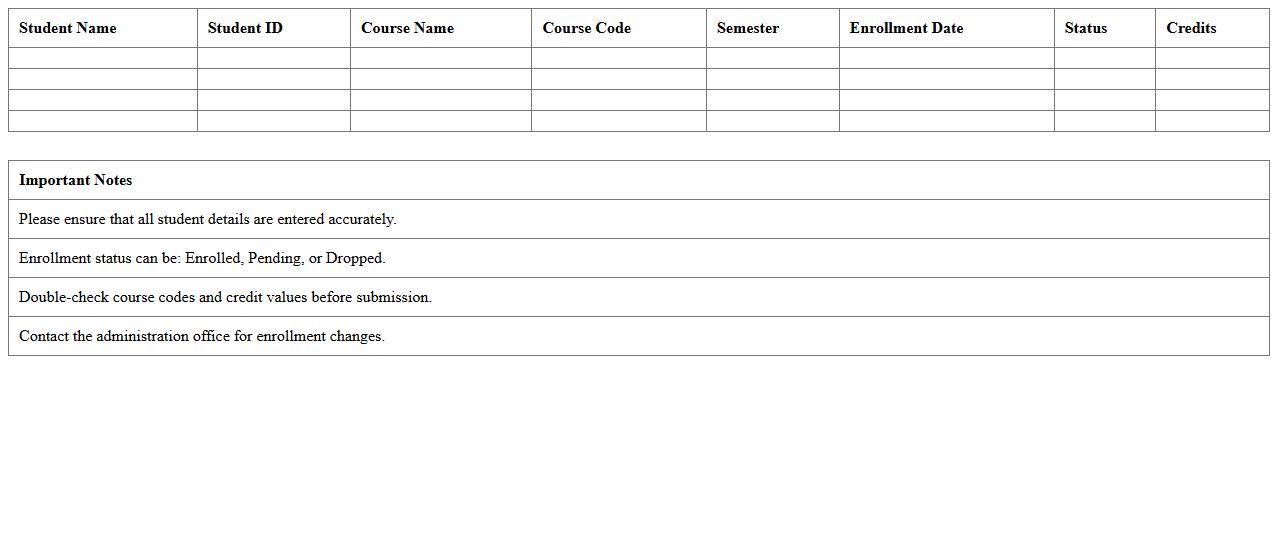 Student Course Enrollment Schedule Excel