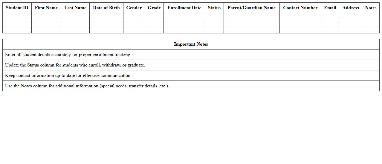 Student Enrollment Tracking Excel Template