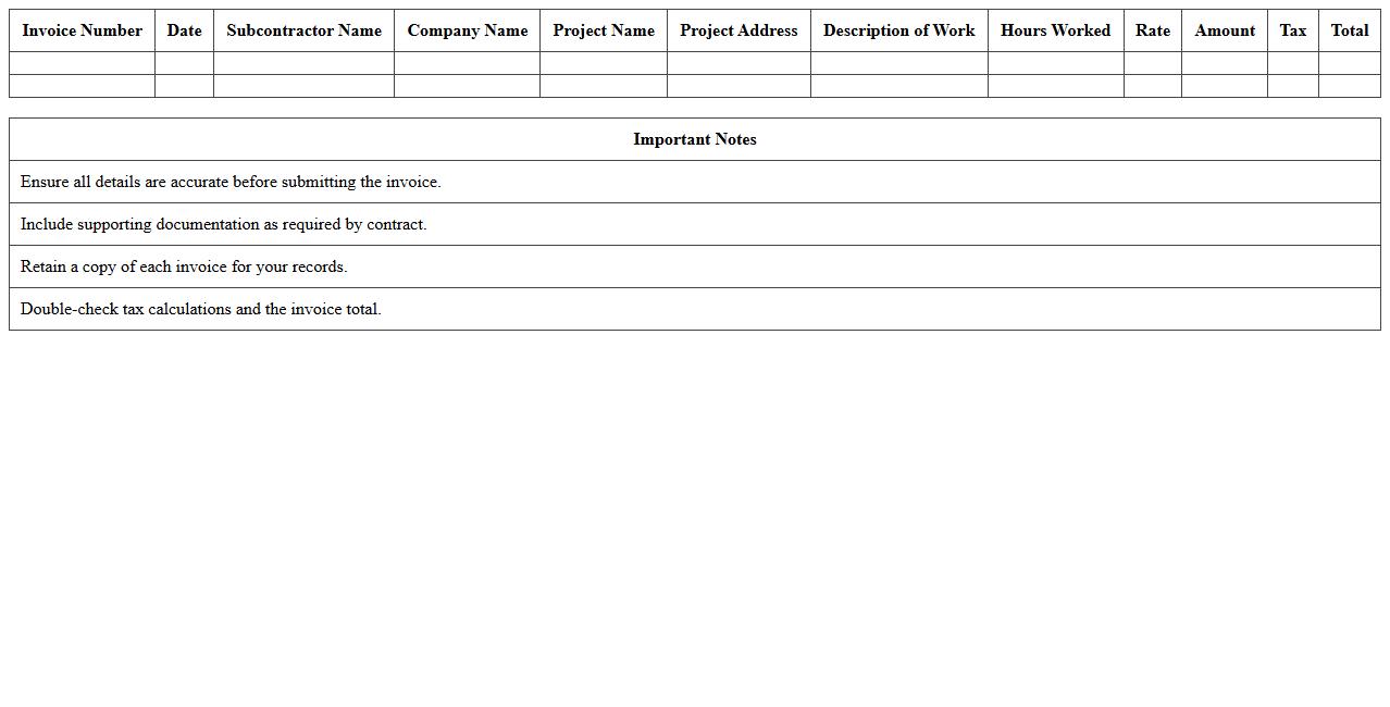Subcontractor Invoice Excel Template