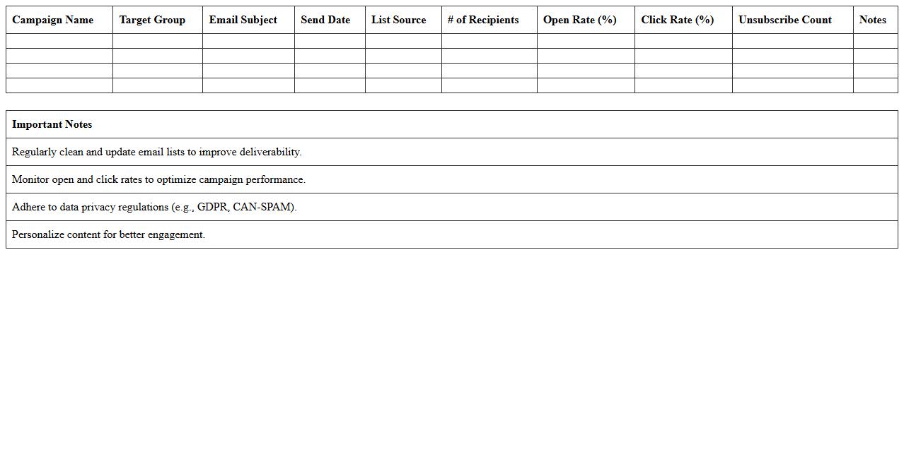 Targeted Email Campaign List Management Excel Sheet