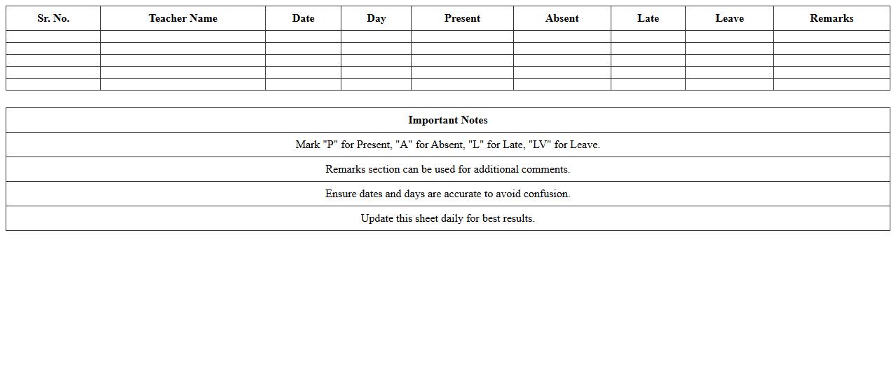 Teacher Roll Call Excel Sheet