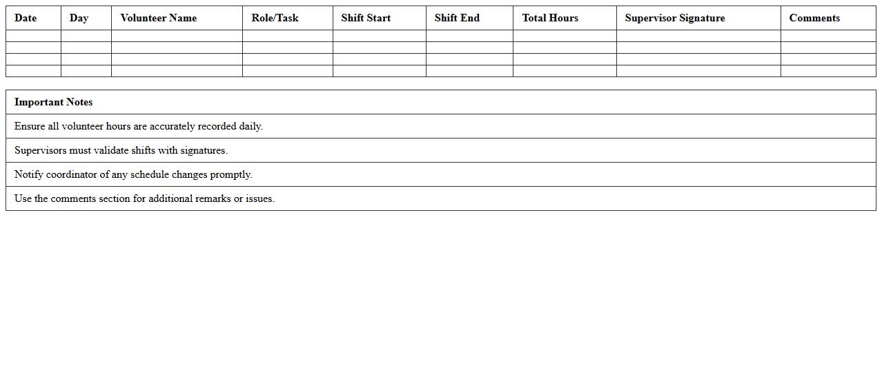 Team Volunteer Scheduling and Hours Record Template