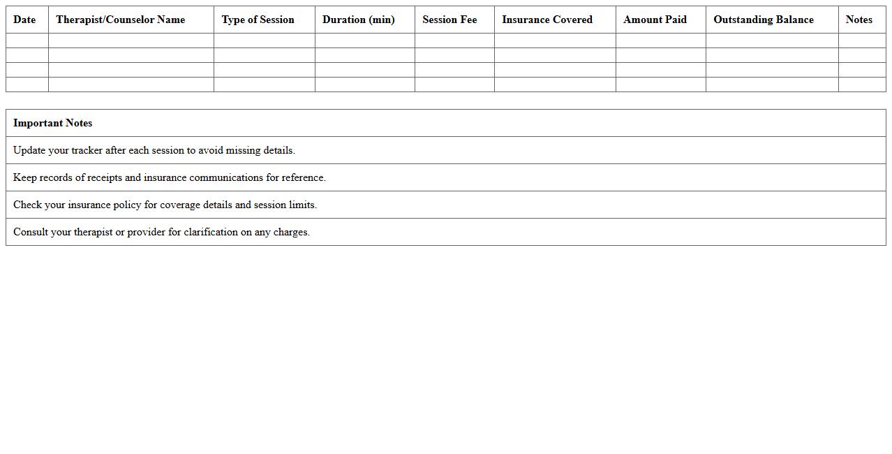 Therapy & Counseling Session Cost Tracker Excel