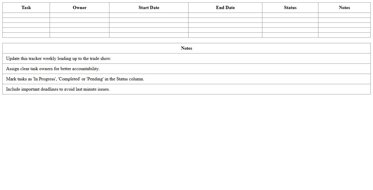 Trade Show Project Timeline Excel Tracker