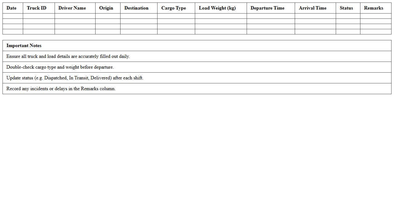 Truck Fleet Load Assignment Excel Sheet